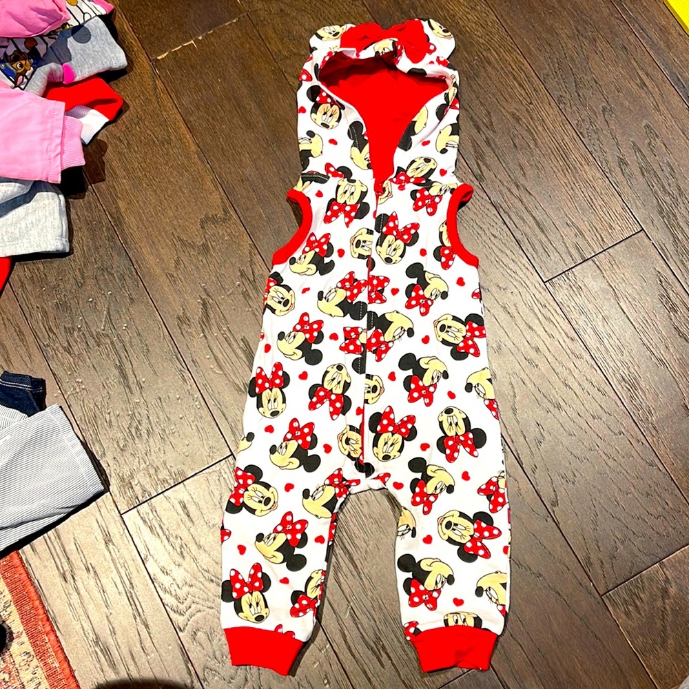 12 Month Minnie Mouse hooded sleeveless jumper with bow and ears